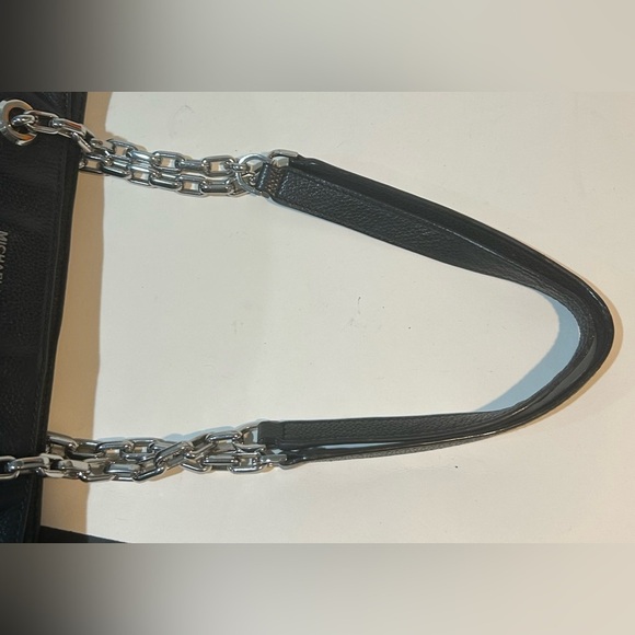 Michael Kors Black Leather Chain Strap Zip Tote Shoulder Bag Large - Picture 10 of 12